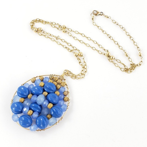 Vintage 14K GF Artisan Necklace Blue Boho Luxe - Picture 2 of 8